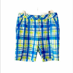 EP Pro Golf Shorts Bright Blue Neon Yellow Plaid Women’s‎ 14 Golfing